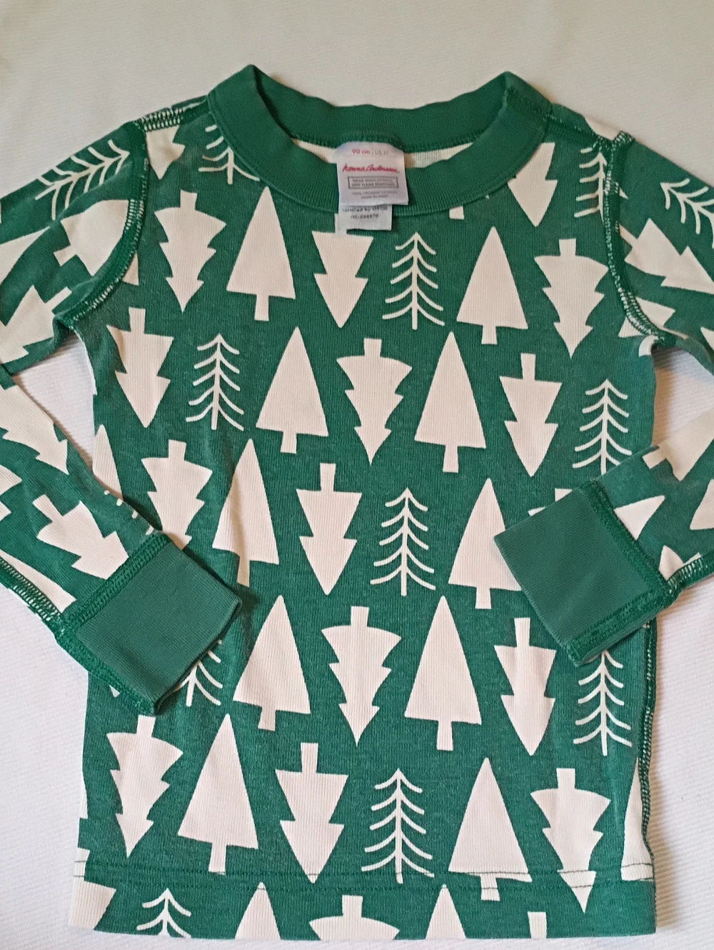 Hanna Andersson Green and White Tree Print Kids Pajama Set